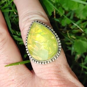 Gorgeous Faceted Triplet Opal Ehnic Handmade Silver Overlay Ring in size 8.75-9